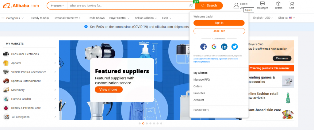 Sign up and Login: How To Buy And Import Products From Alibaba To Nepal? - Complete Guide
